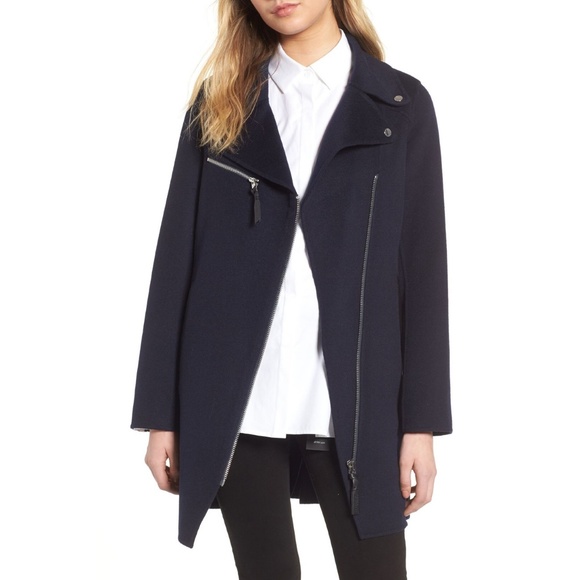 ✨NWT✨ DEREK LAM 10 CROSBY Wool Moto Style Coat Navy Sz US 10 (Large) - Picture 2 of 6